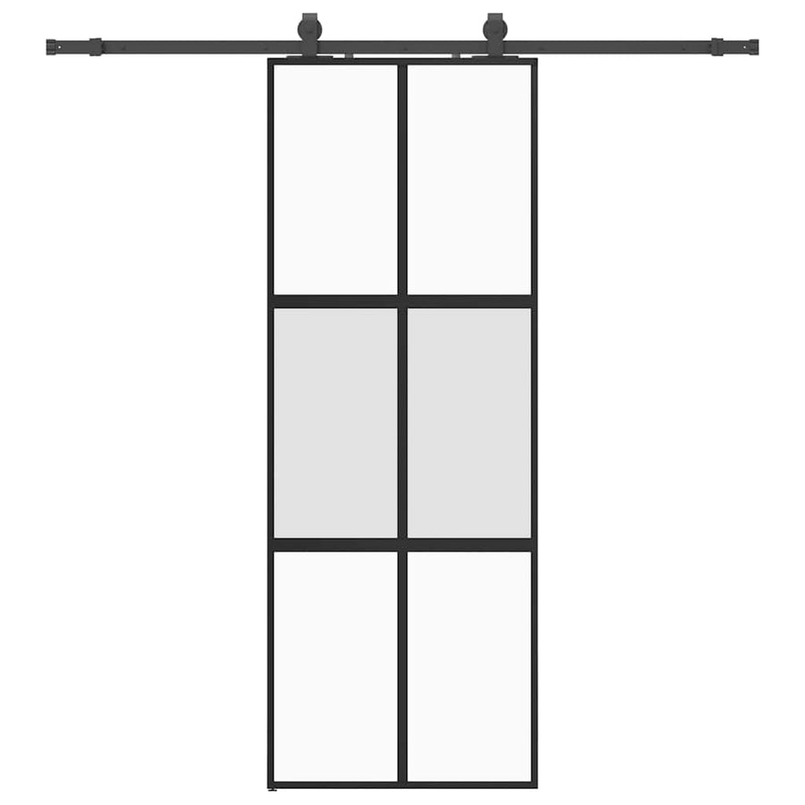Schuifdeur met beslagset 76x205 cm gehard glas zwart