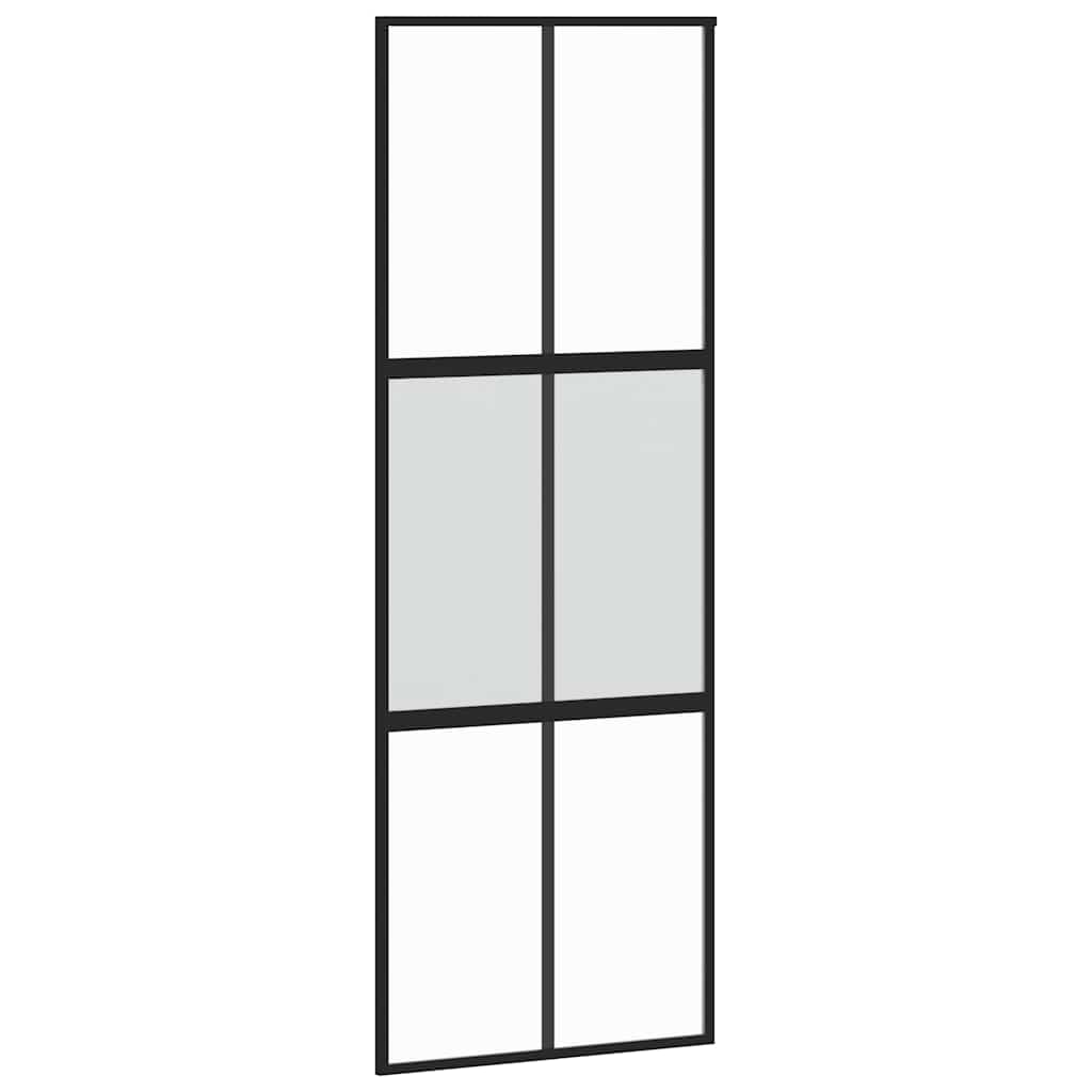Schuifdeur met beslagset 76x205 cm gehard glas zwart