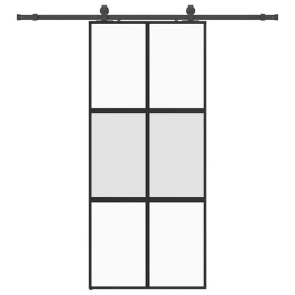 Schuifdeur met beslagset 90x205 cm gehard glas zwart