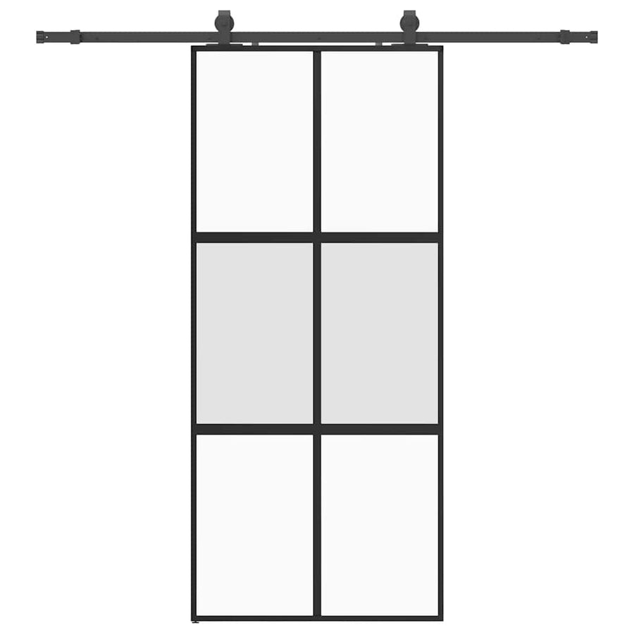 Schuifdeur met beslagset 90x205 cm gehard glas zwart