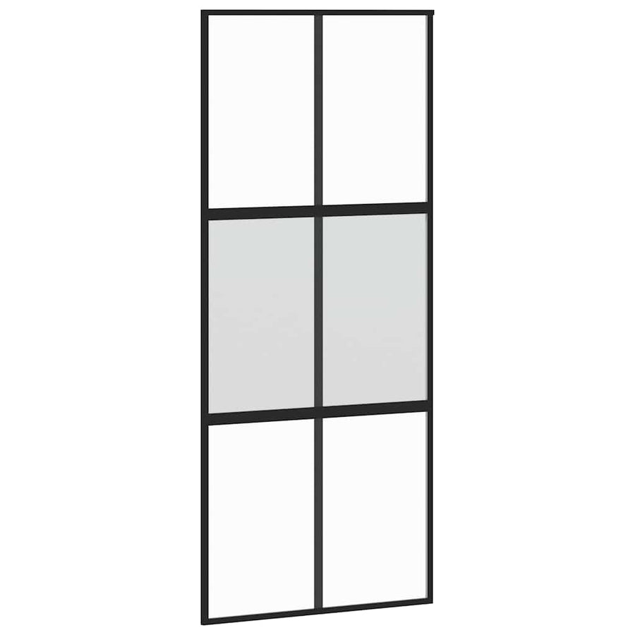 Schuifdeur met beslagset 90x205 cm gehard glas zwart