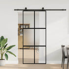 Sliding door with hardware set 90x205 cm tempered glass black