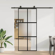 Schuifdeur 90x205 cm gehard glas zwart met beslagset