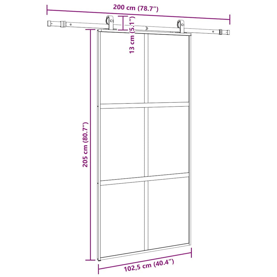 Schuifdeur met beslagset 102,5x205 cm gehard glas zwart