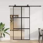 Schuifdeur 102,5x205 cm gehard glas zwart met beslagset