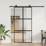 Schuifdeur 102,5x205 cm gehard glas zwart met beslagset