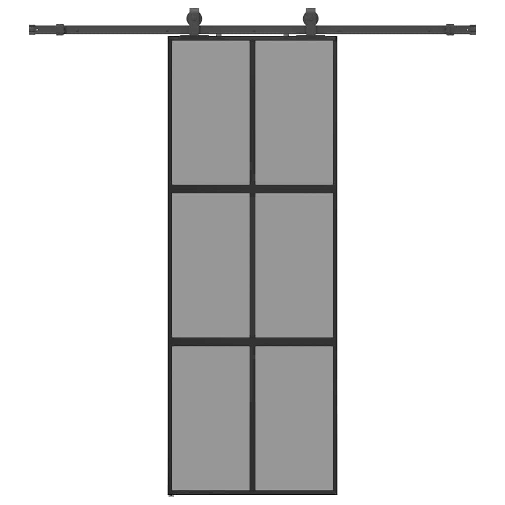 Schuifdeur met beslagset 76x205 cm gehard glas zwart