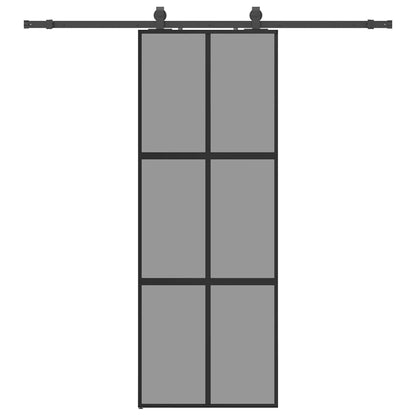 Schuifdeur met beslagset 76x205 cm gehard glas zwart