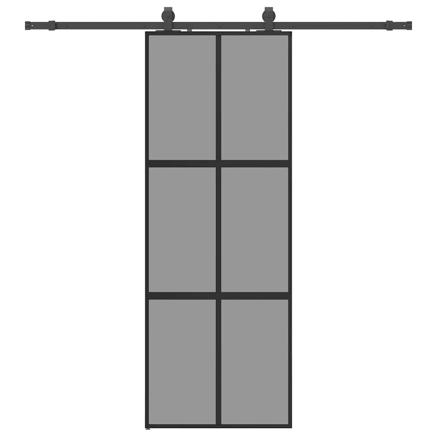 Schuifdeur met beslagset 76x205 cm gehard glas zwart