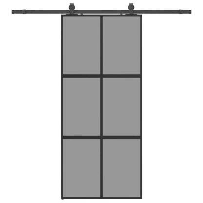 Schuifdeur met beslagset 90x205 cm gehard glas zwart