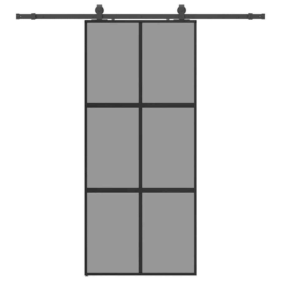 Schuifdeur met beslagset 90x205 cm gehard glas zwart