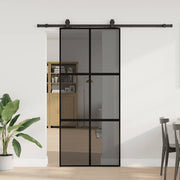 Schuifdeur 90x205 cm gehard glas zwart met beslagset