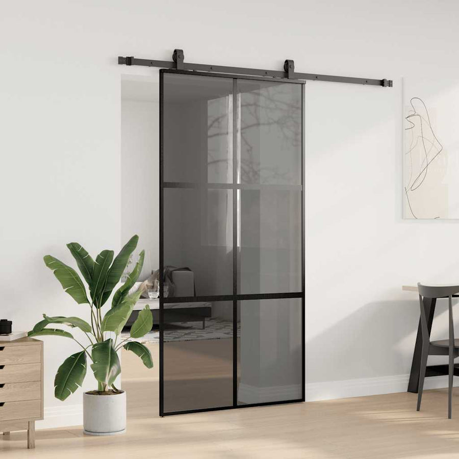 Schuifdeur met beslagset 102,5x205 cm gehard glas zwart