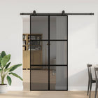 Schuifdeur 102,5x205 cm gehard glas zwart met beslagset