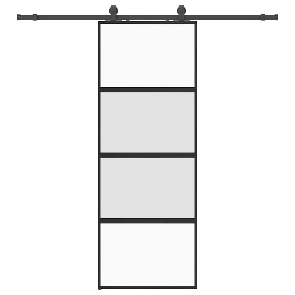 Schuifdeur met beslagset 76x205 cm gehard glas zwart