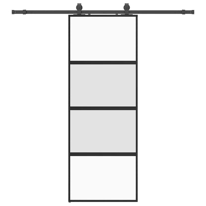 Schuifdeur met beslagset 76x205 cm gehard glas zwart