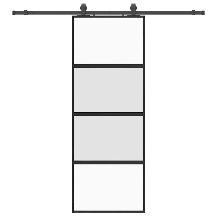 Schuifdeur met beslagset 76x205 cm gehard glas zwart
