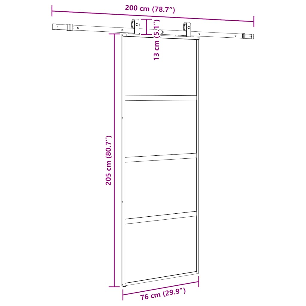 Schuifdeur met beslagset 76x205 cm gehard glas zwart