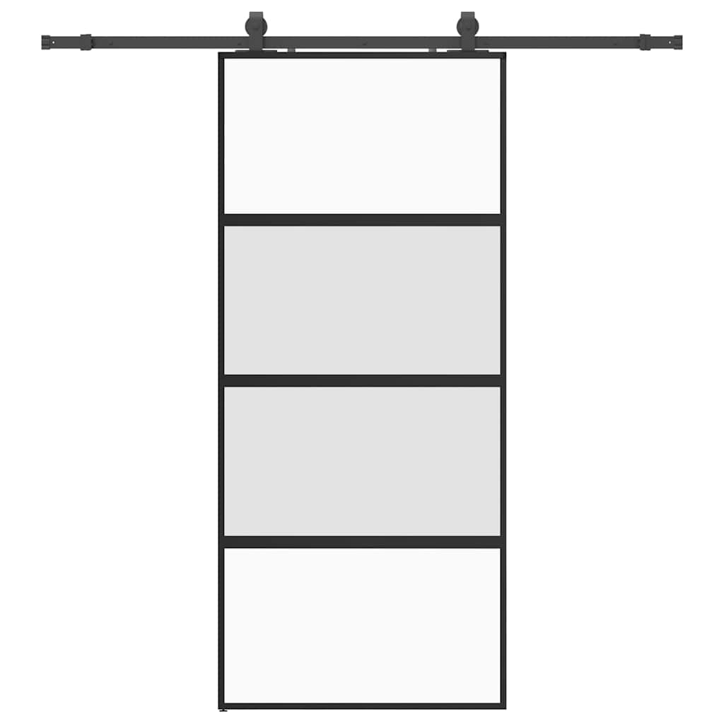 Schuifdeur met beslagset 90x205 cm gehard glas zwart