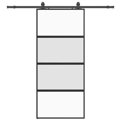 Schuifdeur met beslagset 90x205 cm gehard glas zwart