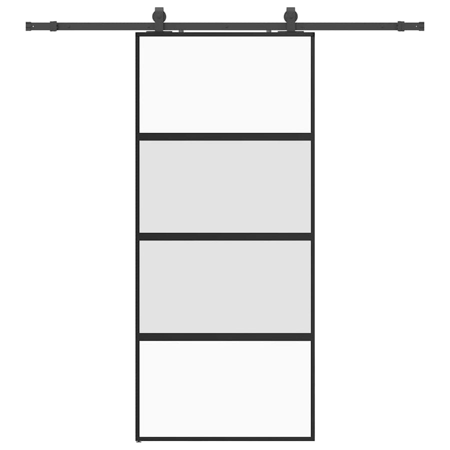 Schuifdeur met beslagset 90x205 cm gehard glas zwart