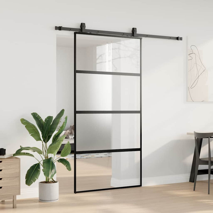 Schuifdeur met beslagset 102,5x205 cm gehard glas zwart