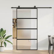 Schuifdeur met beslagset 102,5x205 cm gehard glas zwart