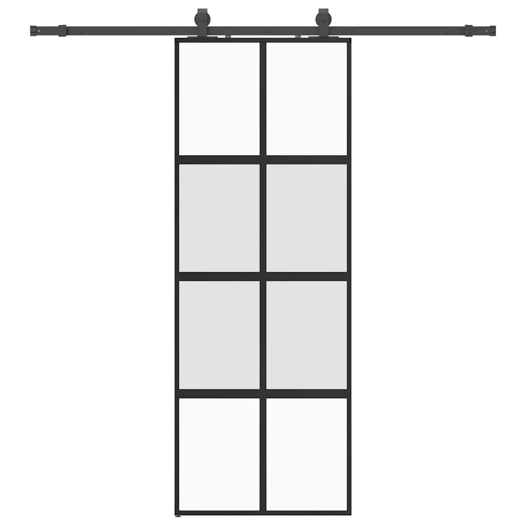 Schuifdeur met beslagset 76x205 cm gehard glas zwart