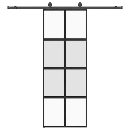 Schuifdeur met beslagset 76x205 cm gehard glas zwart