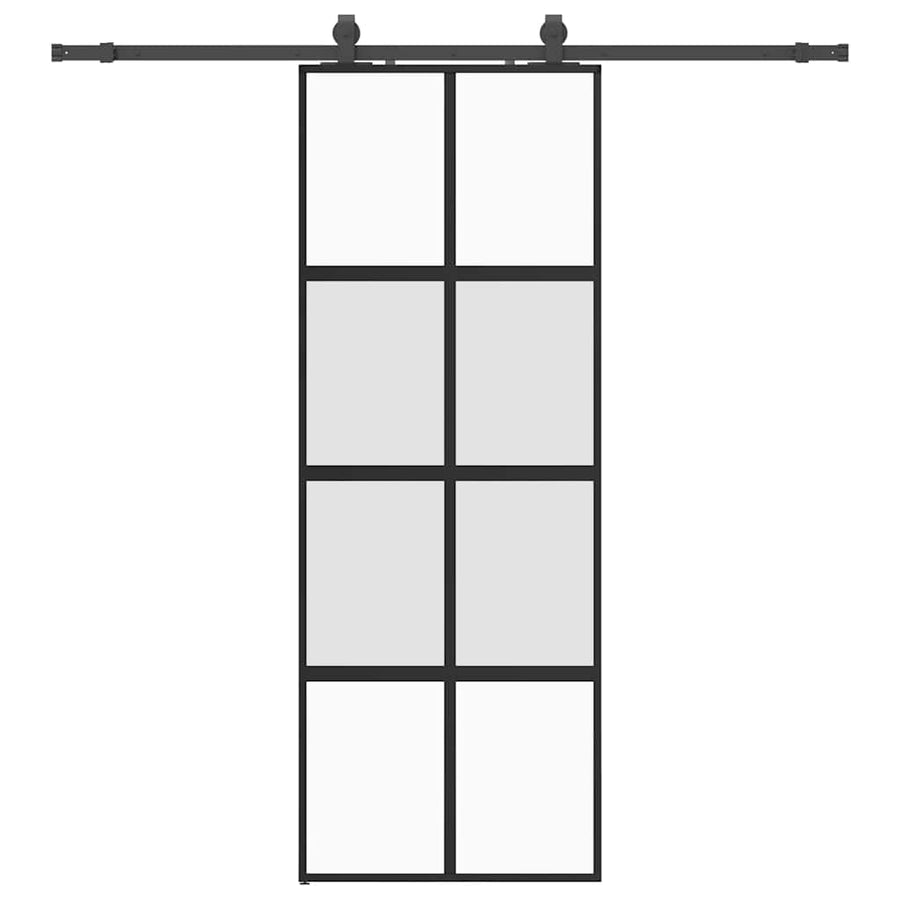 Schuifdeur met beslagset 76x205 cm gehard glas zwart