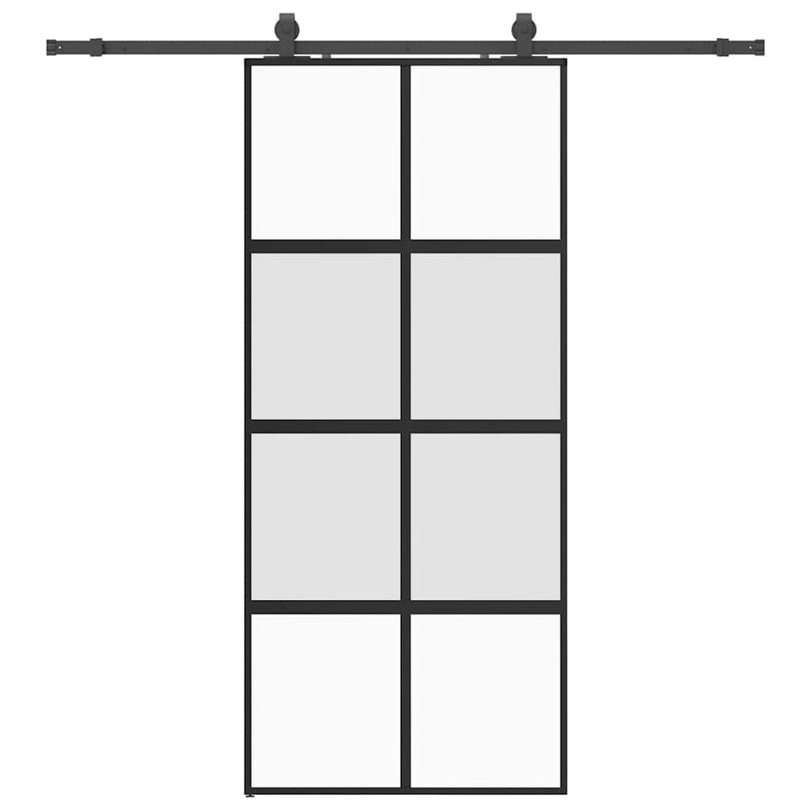 Schuifdeur met beslagset 90x205 cm gehard glas zwart