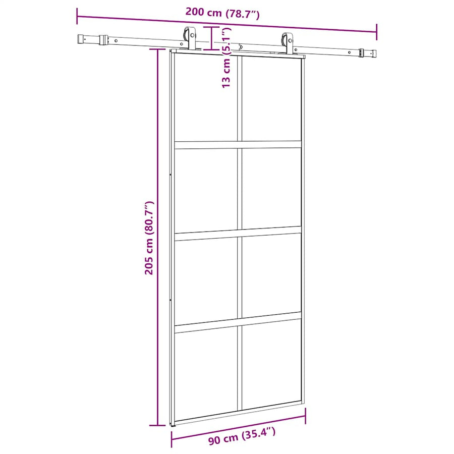 Schuifdeur met beslagset 90x205 cm gehard glas zwart