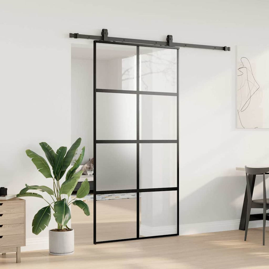 Schuifdeur met beslagset 102,5x205 cm gehard glas zwart