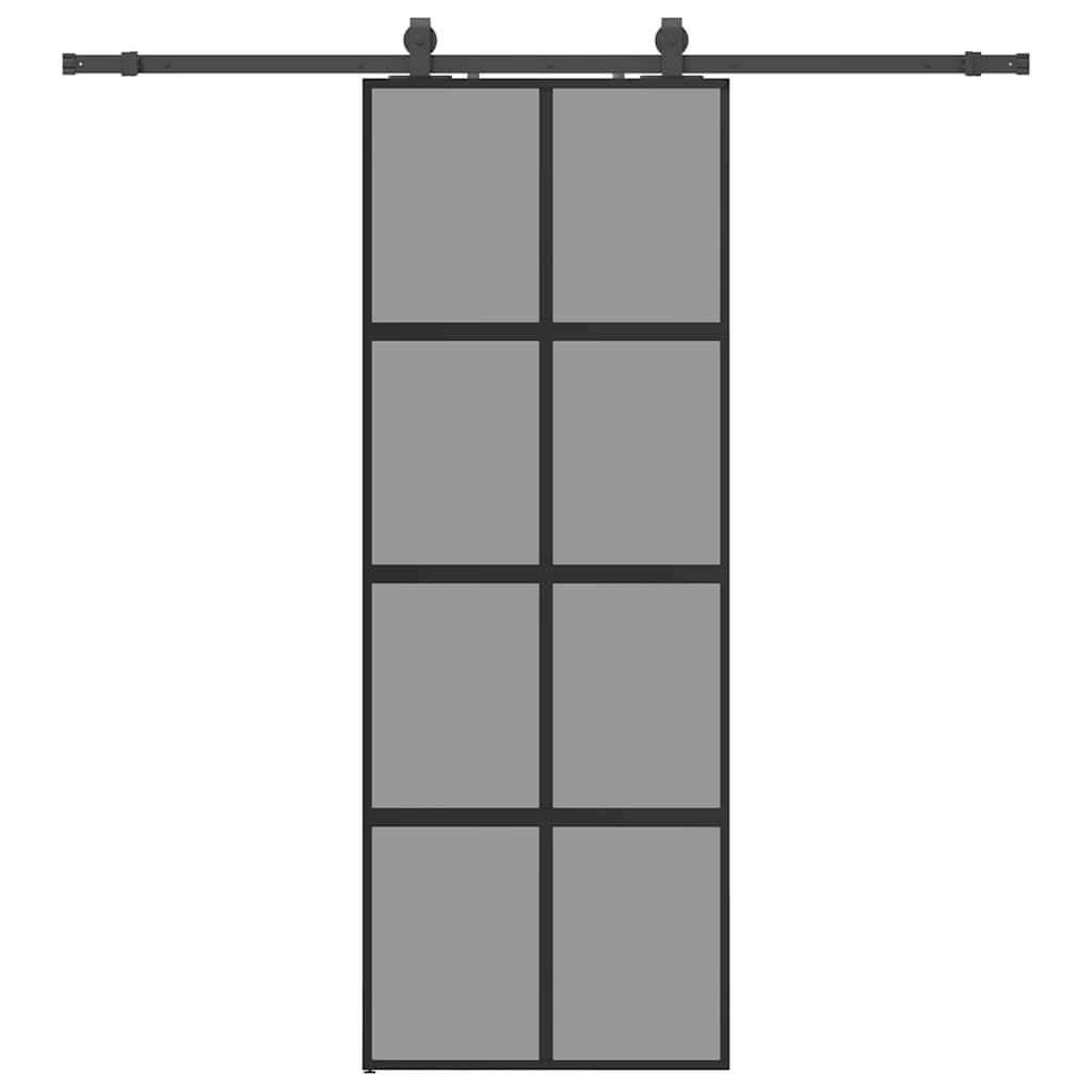 Schuifdeur met beslagset 76x205 cm gehard glas zwart
