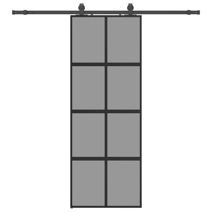 Schuifdeur met beslagset 76x205 cm gehard glas zwart
