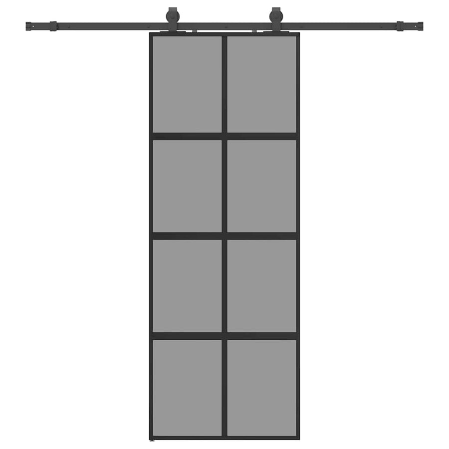 Schuifdeur met beslagset 76x205 cm gehard glas zwart