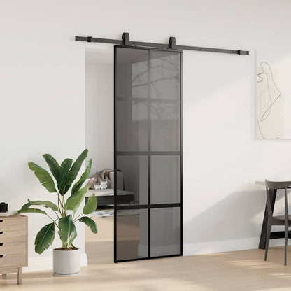 Schuifdeur met beslagset 76x205 cm gehard glas zwart