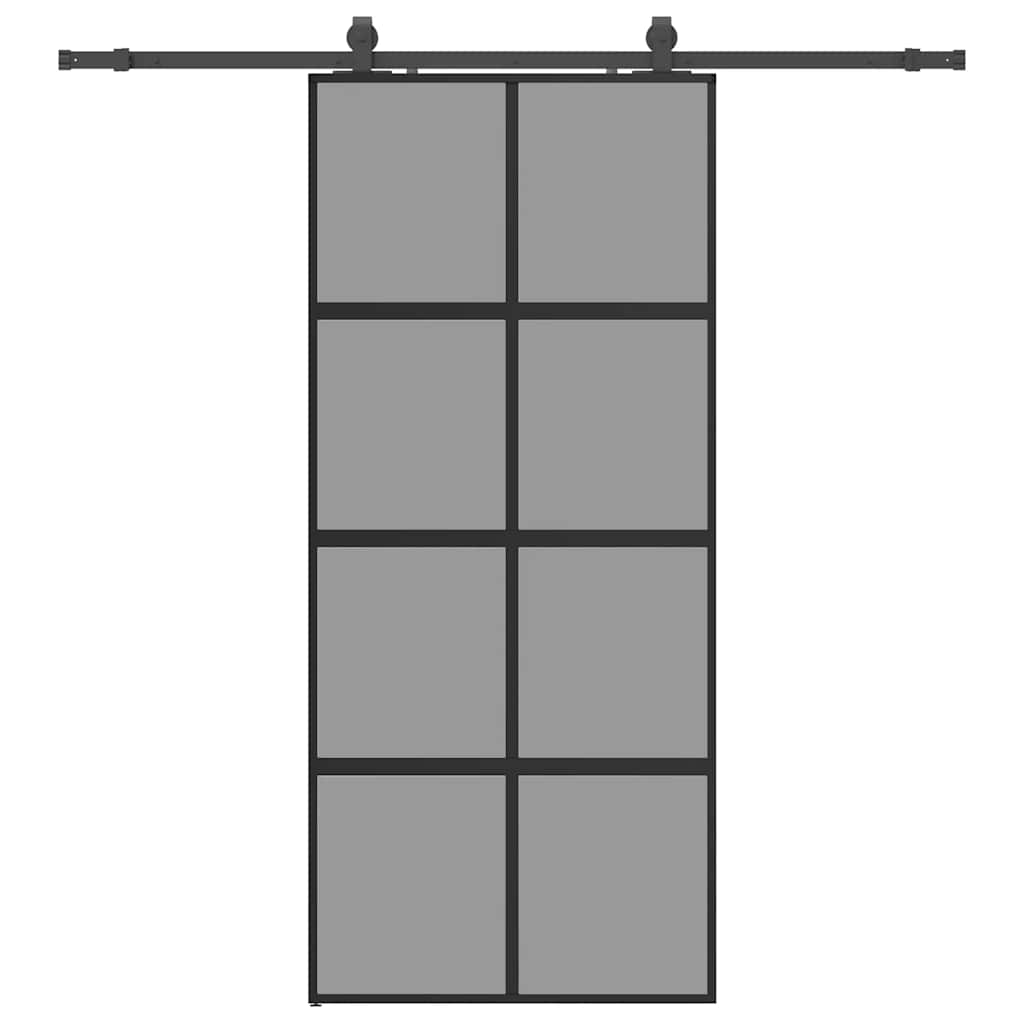 Schuifdeur met beslagset 90x205 cm gehard glas zwart