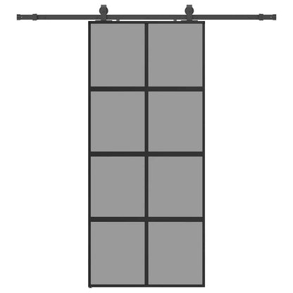 Schuifdeur met beslagset 90x205 cm gehard glas zwart