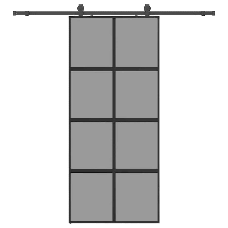 Schuifdeur met beslagset 90x205 cm gehard glas zwart