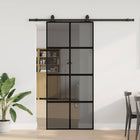 Sliding door with hardware set 90x205 cm tempered glass black