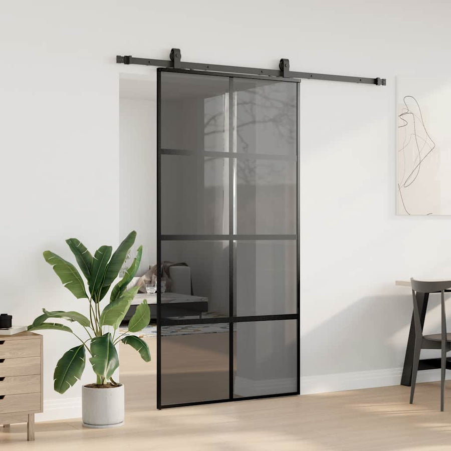 Schuifdeur met beslagset 102,5x205 cm gehard glas zwart