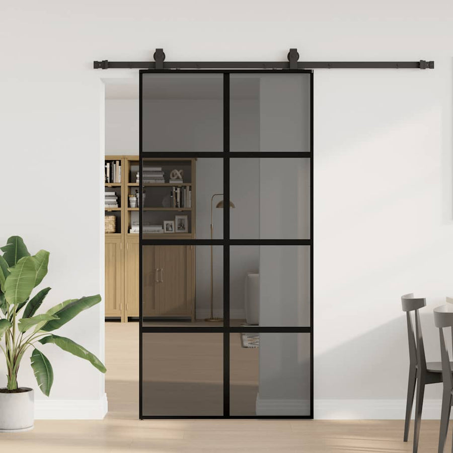 Schuifdeur met beslagset 102,5x205 cm gehard glas zwart