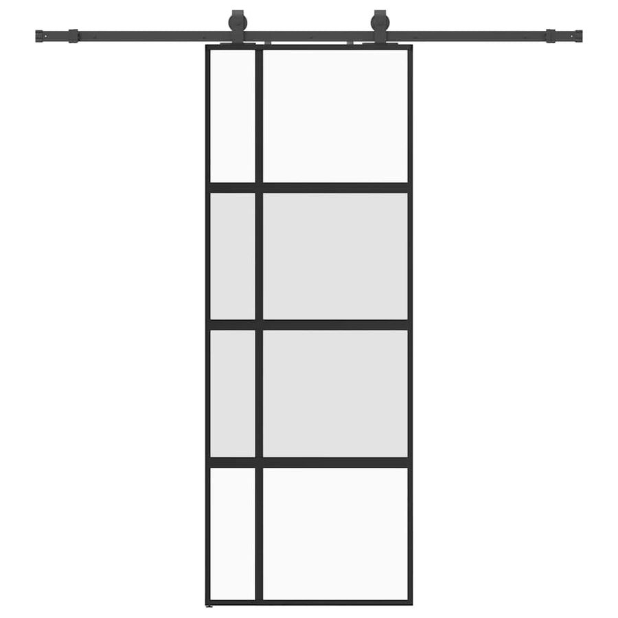 Schuifdeur met beslagset 76x205 cm gehard glas zwart