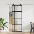 Sliding door with hardware set 76x205 cm tempered glass black