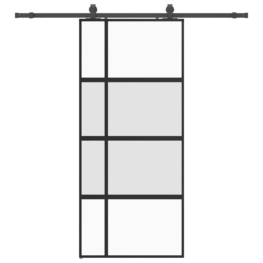 Schuifdeur met beslagset 90x205 cm gehard glas zwart