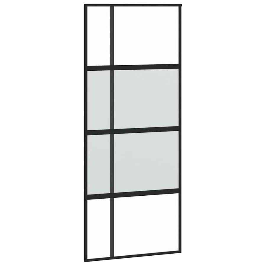 Schuifdeur met beslagset 90x205 cm gehard glas zwart