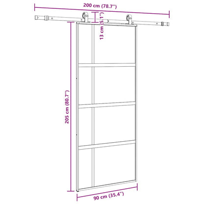 Schuifdeur met beslagset 90x205 cm gehard glas zwart