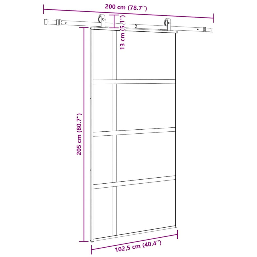 Schuifdeur met beslagset 102,5x205 cm gehard glas zwart