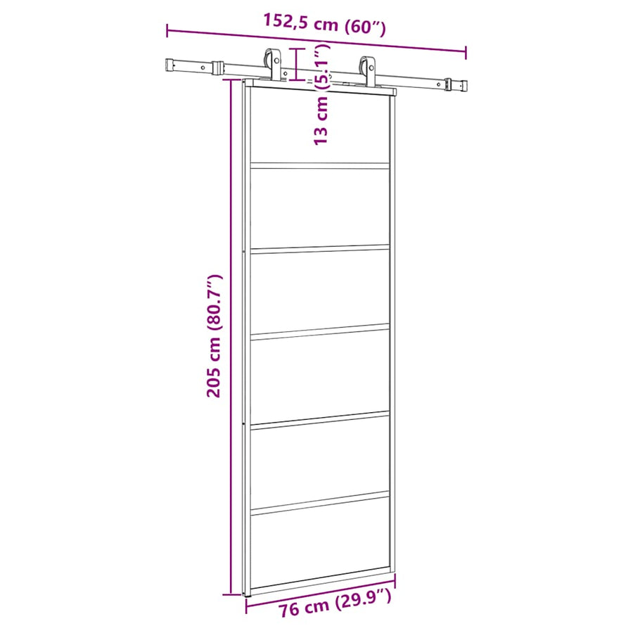 Schuifdeur met beslagset 76x205 cm ESG glas zwart
